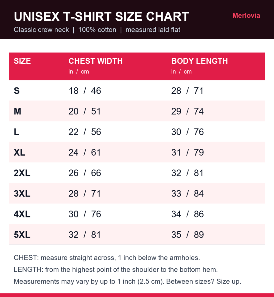 Unisex T-shirt size chart